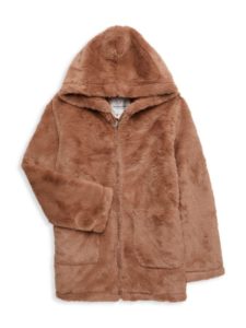 Image of sale on Little Girl’s Hooded Zip Up Faux Fur Jacket