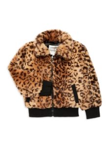 Image of sale on Girl’s Cheetah Pattern Faux Fur Bomber Jacket