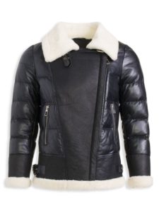 Image of sale on Shearling Trim Leather Down Puffer Jacket