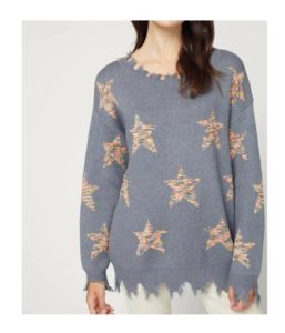 Image of sale on Star Print Distressed Sweater in Heather Gray