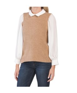 Image of sale on Mix Media Sweater Vest With Ribbed Trim