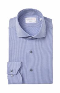 Image of sale on Thin Blue Stripe Knit Trim Fit Dress Shirt