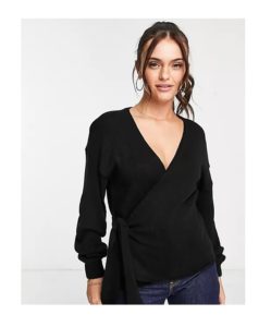 Image of sale on Glamorous wrap front chunky cardigan in black