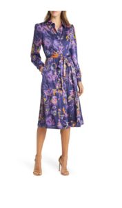 Image of sale on Neon Floral Long Sleeve Tie Waist Shirtdress