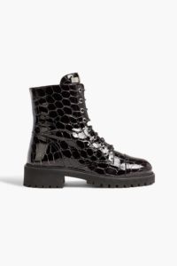 Image of sale on Saymond Lace-up Croc-effect Patent-leather Combat Boots