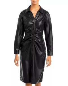 Image of sale on Rara Ruched Faux Leather Shirt Dress