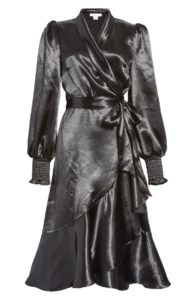 Image of sale on Long Sleeve Hammered Satin Wrap Dress