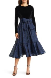 Image of sale on Tie Waist Tiered Long Sleeve Midi Dress