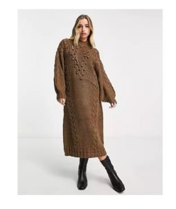 Image of sale on Chunky Roll Neck Maxi Sweater Dress in Brown