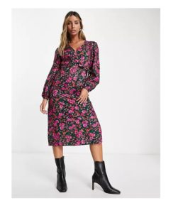 Image of sale on Vila Midi Wrap Dress in Pink Floral Print