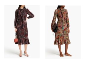 Image of sale on Ruffled Printed Crepe De Chine Midi Dress