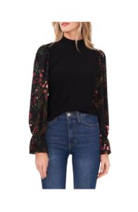 Image of sale on Floral Sleeve Mixed Media Sweater