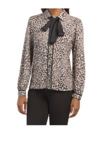 Image of sale on Long Sleeve Animal Print Top with Bow