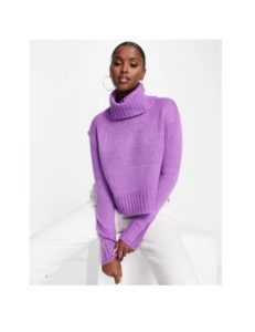 Image of sale on Cattio Boxy Cropped Roll Neck Sweater in Deep Violet