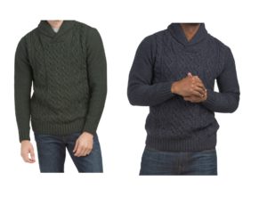 Image of sale on Wool Blend Shawl Collar Cable Knit Sweater