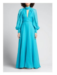 Image of sale on High-neck Cutout Puff-sleeve Gown