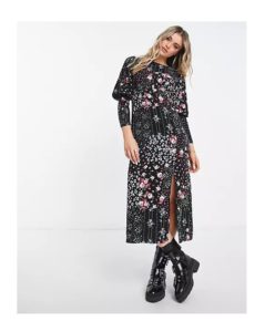 Image of sale on Shirred Sleeve Midi Tea Dress in Patchwork Floral