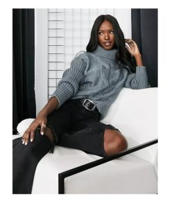 Image of sale on Roll Neck Cable Knit Sweater in Blue
