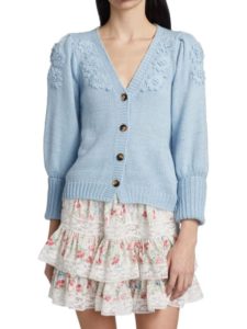 Image of sale on Embroidered Puff-sleeve Cardigan