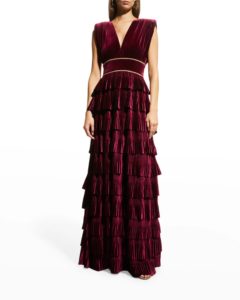 Image of sale on Ruffled Rhinestone-embellished Velvet Gown