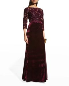 Image of sale on 3/4-sleeve Velvet Cutwork Gown