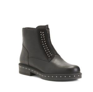 Image of sale on Leather Studded Booties with Front Zip Detail