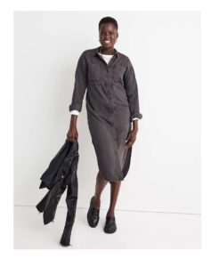Image of sale on Denim Button-front Midi Shirtdress in Lunar Wash