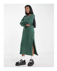 Image of sale on Ellen Midi Sweater Dress with V Neck Detail in Forest Green
