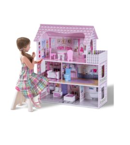 Image of sale on Gymax Young Girls Pink Dollhouse, 8 Pieces
