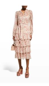 Image of sale on Maratea Silk Floral Tiered Midi Dress