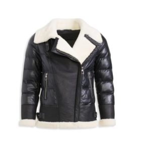 Image of sale on Shearling Trim Leather Down Puffer Jacket