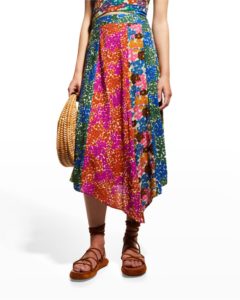 Image of sale on Asymmetric-hem Floral Midi Slit Skirt
