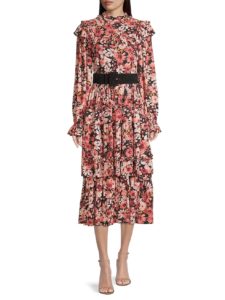 Image of sale on Belted Tiered Floral Midi-dress