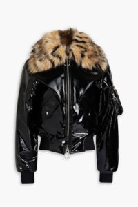 Image of sale on Faux Fur-trimmed Vinyl Bomber Jacket