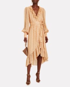 Image of sale on Metallic Chiffon Midi Wrap Dress