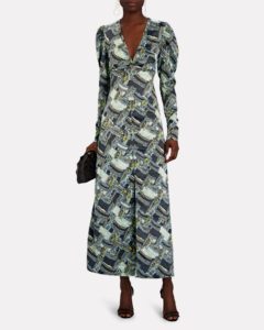 Image of sale on Printed Crinkled-satin Maxi Dress