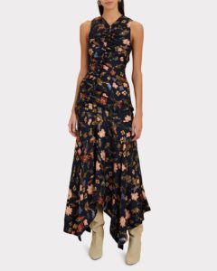 Image of sale on Alma Ruched Floral Silk Maxi Dress