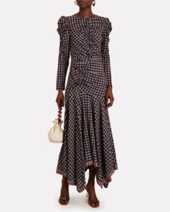 Image of sale on Isobel Ruched Plaid Voile Maxi Dress