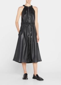 Image of sale on Faux Leather Zip Front Midi Dress with Drawstring Waist