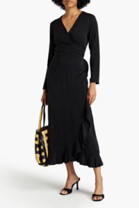 Image of sale on Limon Ruffled Crepe Midi Wrap Dress