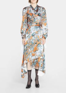 Image of sale on Lichen Bloom Hammered Silk Midi Dress with Cut-outs