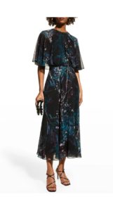 Image of sale on Floral-print Chiffon Capelet Dress