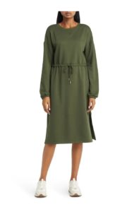 Image of sale on Drawcord Long Sleeve Cotton Blend Knit Dress