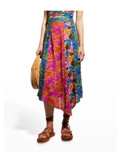 Image of sale on Asymmetric-hem Floral Midi Slit Skirt
