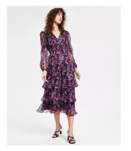 Image of sale on Women’s Claire Floral-print Tiered Midi Dress