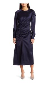 Image of sale on Ruched Long Sleeve Midi Dress