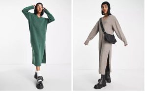 Image of sale on Midi Sweater Dress with V Neck Detail