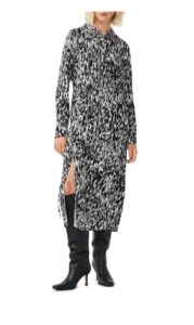 Image of sale on Print Long Sleeve Drawstring Waist Shirtdress