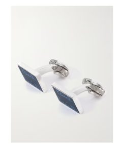 Image of sale on Logo-engraved Silver-tone and Enamel Cufflinks