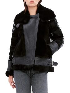 Image of sale on Mel Mixed Leather & Shearling Down Moto Jacket